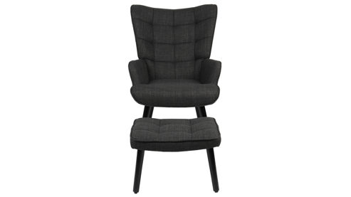 Relaxsessel Hela aus Stoff in Anthrazit Sessel mit Hocker Paros LS Anthrazit 28 & schwarzes Holzgestell