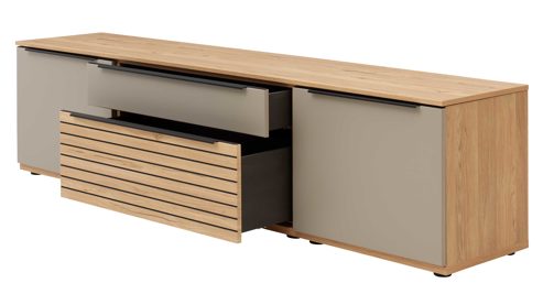 Wohnwand Interliving aus Holz in Grau Interliving Wohnzimmer Serie 2032 - Wohnwand EB31503 Grau & Risseiche - Länge ca. 315 cm