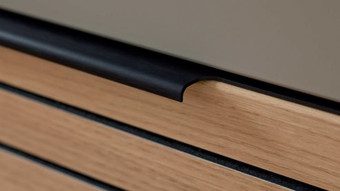 Wohnwand Interliving aus Holz in Grau Interliving Wohnzimmer Serie 2032 - Wohnwand EB31503 Grau & Risseiche - Länge ca. 315 cm