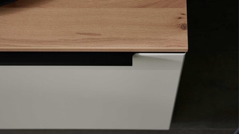 Lowboard Interliving aus Holz in Beige Interliving Wohnzimmer Serie 2032 - Lowboard Sandbeige & Balkenbuche - dreiteilig, Länge ca. 210 cm