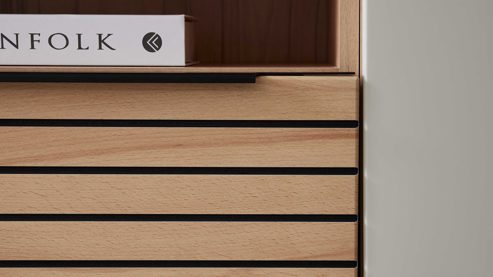 Lowboard Interliving aus Holz in Beige Interliving Wohnzimmer Serie 2032 - Lowboard LT21062 Sandbeige & Balkenbuche - dreiteilig, Länge ca. 210 cm