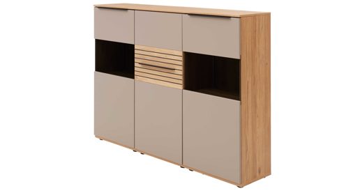 Highboard Interliving aus Holz in Grau Interliving Wohnzimmer Serie 2032 - Highboard B18070 Grau & Risseiche - drei Türen, Breite ca. 180 cm