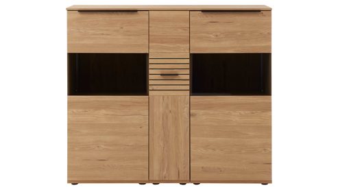Highboard Interliving aus Holz in Holzfarben Interliving Wohnzimmer Serie 2032 - Highboard B15073 mit Apothekerauszug Risseiche - zwei Türen, drei Schubladen, Breite ca. 150 cm