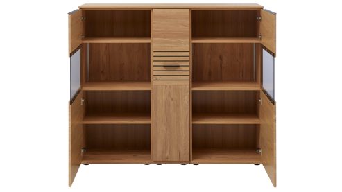 Highboard Interliving aus Holz in Holzfarben Interliving Wohnzimmer Serie 2032 - Highboard mit Apothekerauszug Risseiche - zwei Türen, drei Schubladen, Breite ca. 150 cm