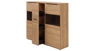 Highboard Interliving aus Holz in Holzfarben Interliving Wohnzimmer Serie 2032 - Highboard B15073 mit Apothekerauszug Risseiche - zwei Türen, drei Schubladen, Breite ca. 150 cm