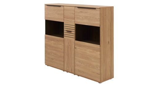 Highboard Interliving aus Holz in Holzfarben Interliving Wohnzimmer Serie 2032 - Highboard mit Apothekerauszug Risseiche - zwei Türen, drei Schubladen, Breite ca. 150 cm