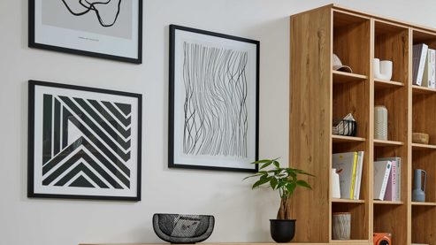 Regal Interliving aus Holz in Holzfarben Interliving Wohnzimmer Serie 2032 - Regalkombination Risseiche - dreiteilig