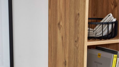 Regal Interliving aus Holz in Holzfarben Interliving Wohnzimmer Serie 2032 - Regalkombination Risseiche - dreiteilig