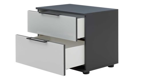 Nachtkommode Interliving aus Holz in Hellgrau Interliving Schlafzimmer Serie 1210 – Nachtkommode Seidengrau & Basalt - zwei Schubladen, Breite ca. 46 cm