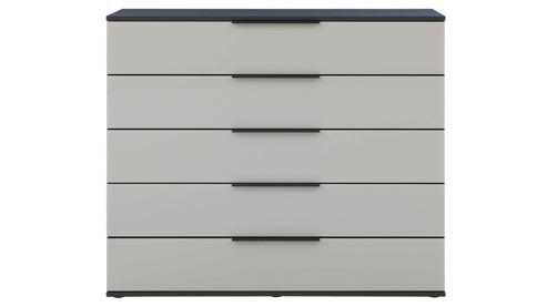 Schubladenkommode Interliving aus Holz in Hellgrau Interliving Schlafzimmer Serie 1210 – Schubladenkommode Seidengrau & Basalt - fünf Schubladen, Breite ca. 120 cm