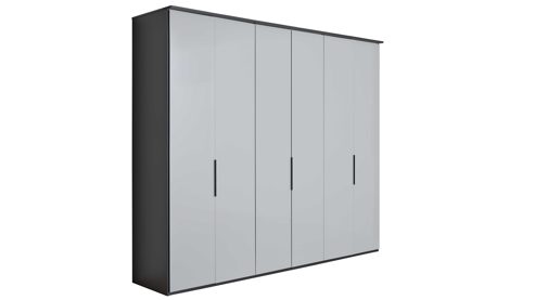 Kleiderschrank Interliving aus Holz in Hellgrau Interliving Schlafzimmer Serie 1210 – Kleiderschrank Seidengrau & Basalt - sechs Türen, Breite ca. 299 cm