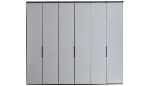 Kleiderschrank Interliving aus Holz in Hellgrau Interliving Schlafzimmer Serie 1210 – Kleiderschrank Seidengrau & Basalt - sechs Türen, Breite ca. 299 cm