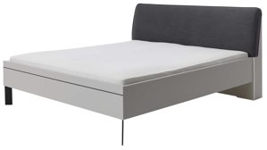 Bettgestell Interliving aus Holz in Grau Interliving Kleiderschrank Serie 1207  Bettgestell Satingrau & anthrazitfarbener Bezug Stone - Liegefläche ca. 180 x 200 cm
