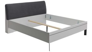 Bettgestell Interliving aus Holz in Grau Interliving Kleiderschrank Serie 1207  Bettgestell Satingrau & anthrazitfarbener Bezug Stone - Liegefläche ca. 180 x 200 cm