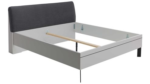 Bettgestell Interliving aus Holz in Grau Interliving Kleiderschrank Serie 1207  Bettgestell Satingrau & anthrazitfarbener Bezug Stone - Liegefläche ca. 180 x 200 cm