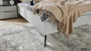 Bettgestell Interliving aus Holz in Grau Interliving Kleiderschrank Serie 1207  Bettgestell 864394 Satingrau & anthrazitfarbener Bezug Stone - Liegefläche ca. 180 x 200 cm