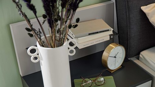 Paneel Interliving aus Holz in Hellgrau Interliving Schlafzimmer Serie 1207 – Paneel rechts, Breite ca. 46 cm - Satingrau