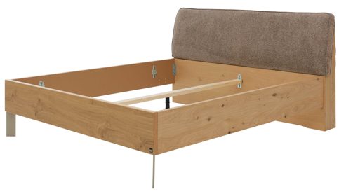 Bettgestell Interliving aus Holz in Holzfarben Interliving Kleiderschrank Serie 1207 - Bettgestell Balkeneiche & taupefarbener Webstoff Caesar - Liegefläche ca. 180 x 200 cm