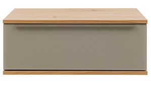 Nachtkommode Interliving aus Holz in Holzfarben Interliving Schlafzimmer Serie 1210 – Hänge-Nachtkonsole Taupe & Balkeneiche - eine Schublade, Breite ca. 60 cm