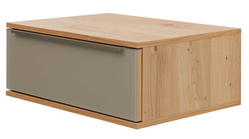 Nachtkommode Interliving aus Holz in Holzfarben Interliving Schlafzimmer Serie 1210 – Hänge-Nachtkonsole Taupe & Balkeneiche - eine Schublade, Breite ca. 60 cm