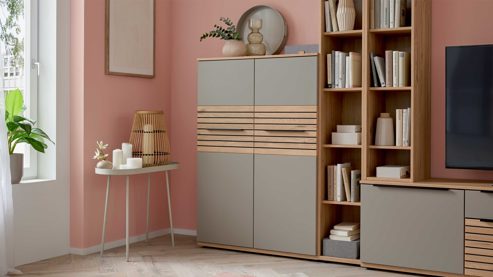 Wohnwand Interliving aus Holz in Grau Interliving Wohnzimmer Serie 2032 - Wohnwand Grau & Risseiche - Länge ca. 315 cm