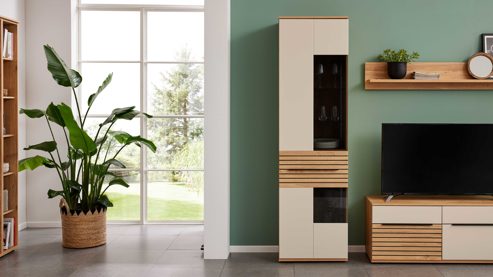 Wohnwand Interliving aus Holz in Beige Interliving Wohnzimmer Serie 2032 - Wohnwand EB31501 Sandbeige & Risseiche - Länge ca. 315 cm