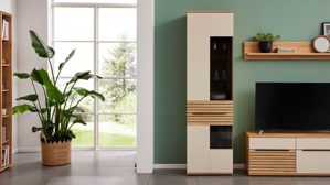 Wohnwand Interliving aus Holz in Beige Interliving Wohnzimmer Serie 2032 - Wohnwand Sandbeige & Risseiche - Länge ca. 315 cm