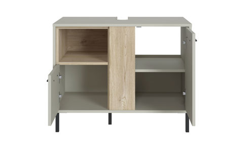 Waschbeckenunterschrank Wojcik aus Holz in Hellgrau Badprogramm Empoli - Waschbeckenunterschrank Cashmere & Cremona Eiche - ca. 83 x 65 cm
