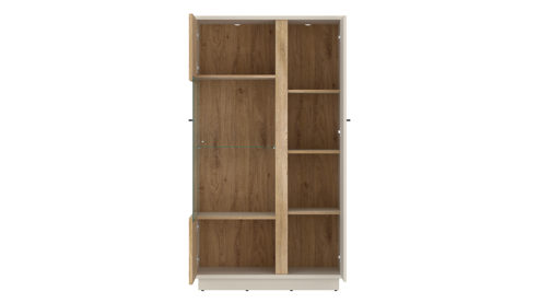 Vitrine Wojcik aus Holz in Beige Wohnprogramm Mosano - Vitrine Cashmere & Cremona Eiche Torro - ca. 87 x 159 cm