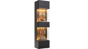 Vitrine KAWOO aus Holz in Schwarz KAWOO Wohnprogramm Jacky - Vitrine Schwarz & Coast Evoke Eiche - ca. 50 x 195 cm