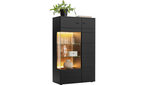 Vitrine KAWOO aus Holz in Schwarz KAWOO Wohnprogramm Jacky - Vitrine Schwarz & Coast Evoke Eiche - ca. 85 x 141 cm