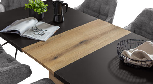 Auszugtisch KAWOO aus Holz in Schwarz KAWOO Wohnprogramm Jacky - Auszugtisch Schwarz & Coast Evoke Eiche - ca. 160-200 x 90 cm
