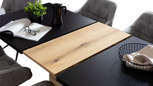 Auszugtisch KAWOO aus Holz in Schwarz KAWOO Wohnprogramm Jacky - Auszugtisch Schwarz & Coast Evoke Eiche - ca. 160-200 x 90 cm