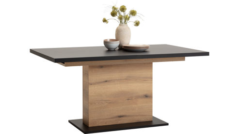 Auszugtisch KAWOO aus Holz in Schwarz KAWOO Wohnprogramm Jacky - Auszugtisch Schwarz & Coast Evoke Eiche - ca. 160-200 x 90 cm