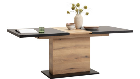 Auszugtisch KAWOO aus Holz in Schwarz KAWOO Wohnprogramm Jacky - Auszugtisch Schwarz & Coast Evoke Eiche - ca. 160-200 x 90 cm