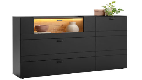 Sideboard KAWOO aus Holz in Schwarz KAWOO Wohnprogramm Jacky - Sideboard Schwarz & Coast Evoke Eiche - ca. 180 x 88 cm