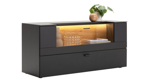 Lowboard KAWOO aus Holz in Schwarz KAWOO Wohnprogramm Jacky - Lowboard Schwarz & Coast Evoke Eiche - ca. 120 x 57 cm