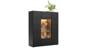 Vitrine KAWOO aus Holz in Schwarz KAWOO Wohnprogramm Jacky - Vitrine Schwarz & Coast Evoke Eiche - ca. 120 x 141 cm