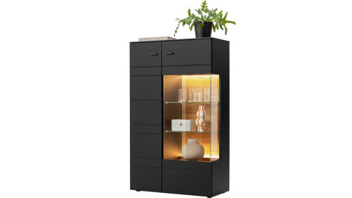 Vitrine KAWOO aus Holz in Schwarz KAWOO Wohnprogramm Jacky - Vitrine Schwarz & Coast Evoke Eiche - ca. 85 x 141 cm