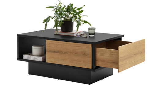 Couchtisch KAWOO aus Holz in Schwarz KAWOO Wohnprogramm Jacky - Couchtisch Schwarz & Coast Evoke Eiche - ca. 100 x 64 cm