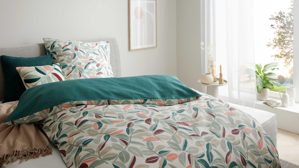 Bettwäsche-Set Interliving aus Stoff in Mehrfarbig Interliving Bettwäsche Serie 9131 floral pastellfarbener & dunkelgrüner Baumwollsatin - ca. 135 x 200 cm