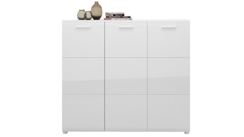 Garderobenschrank Wojcik aus Holz in Weiß Garderobenprogramm Merano - Schuhschrank Hochglanzweiß & Alpinweiß - ca. 135 x 120 cm