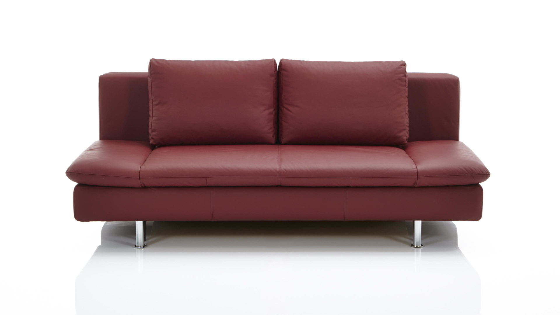 Schlafsofa comfortmaster besser sitzen, liegen, leben aus Leder in Dunkelrot Comfortmaster Schlafsofa Mia weinrotes Leder 10-1056 & verchromte Metallfüße