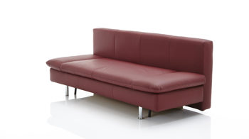 Schlafsofa comfortmaster besser sitzen, liegen, leben aus Leder in Dunkelrot Comfortmaster Schlafsofa Mia weinrotes Leder 10-1056 & verchromte Metallfüße