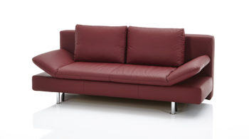 Schlafsofa comfortmaster besser sitzen, liegen, leben aus Leder in Dunkelrot Comfortmaster Schlafsofa Mia weinrotes Leder 10-1056 & verchromte Metallfüße