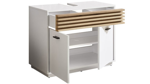 Waschbeckenunterschrank Bega bbk aus Holz in Weiß Waschbeckenunterschrank Weiß & Evoke Eiche – ca. 80 x 64 cm