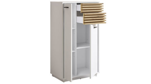 Unterschrank Bega bbk aus Holz in Weiß Badezimmer-Highboard Weiß & Evoke Eiche – ca. 60 x 106 cm