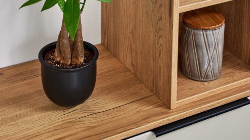 Regal Interliving aus Holz in Holzfarben Interliving Wohnzimmer Serie 2032 - Sideboard mit Regalkombination Sandbeige & Risseiche - Länge ca. 210 cm