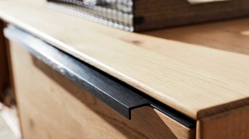 Wohnwand Interliving aus Holz in Holzfarben Interliving Wohnzimmer Serie 2020 - Wohnwand Asteiche & Risseiche – vierteilig, Breite ca. 329 cm