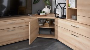 Wohnwand Interliving aus Holz in Holzfarben Hell Interliving Wohnzimmer Serie2110 - Eck-Wohnlösung EBE287-22701 Naturbuche - Stellfläche ca. 287 x 277 cm